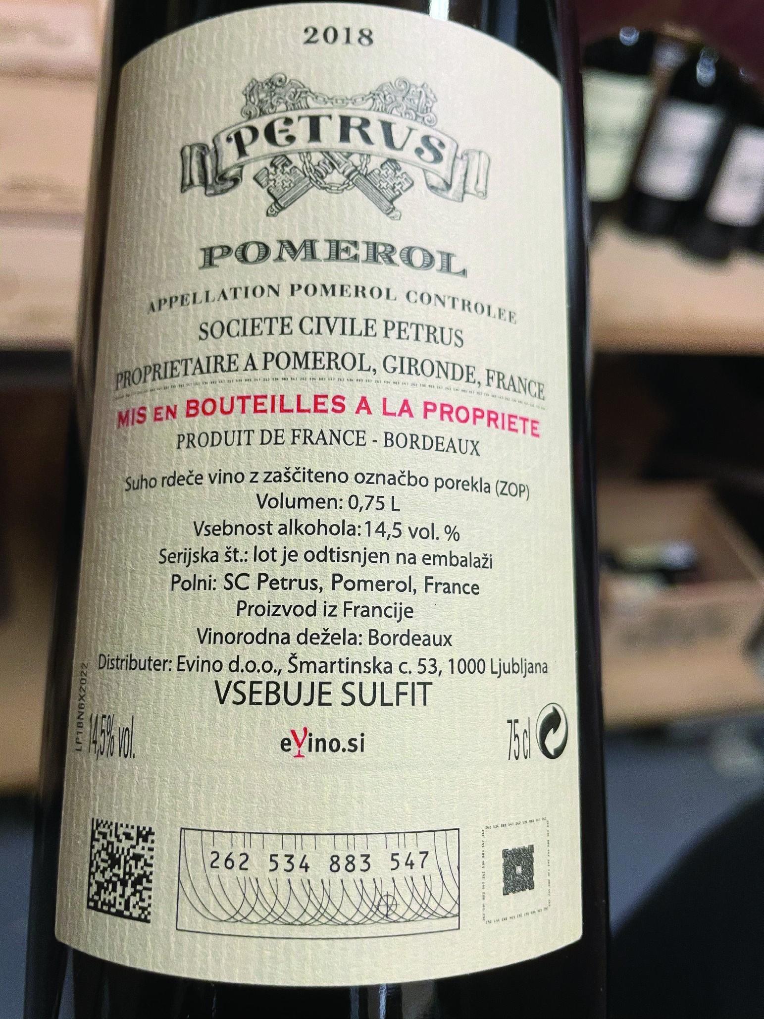 Zadnja etiketa na Petrusu - narejena v kleti in neizpodbitni dokaz o ekskluzivnosti Evina v Sloveniji za to vino