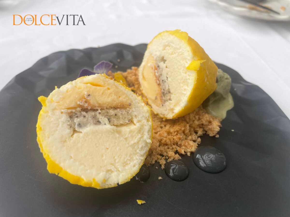 Polnjena limona z belo čokolado.